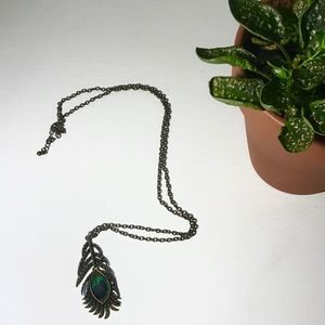 Peacock necklace - real feather! - antique gold